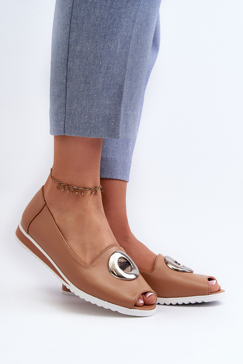 Czółenka Damskie Eko Skóra Ozdoba Ciemnobeżowe Biolita ASA135-16