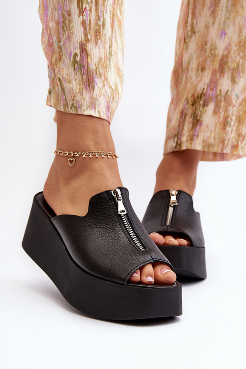 Klapki Damskie Masywna Platforma Suwak Czarne Zazoo 2916