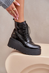Leather Patent Ankle Boots On Platform And Wedge Maciejka 06762-01 Black