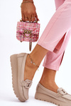 Zazoo 10141 Leather Platform Loafers with Decoration Beige