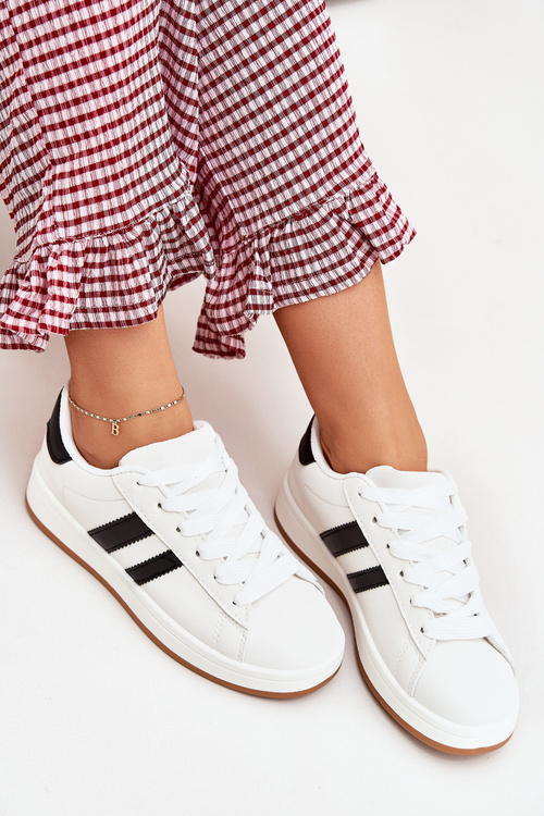 Eko Skórzane Sneakersy Buty Sportowe Damskie Białe Ravina