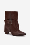 Insulated ankle boots on a heel with a turned-down shaft and buckle brown Ylenara