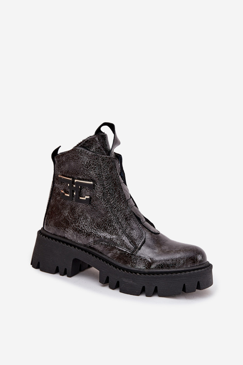 Leather Patent Women's Boots with Decoration Insulated Artiker 57C2081 Graphite