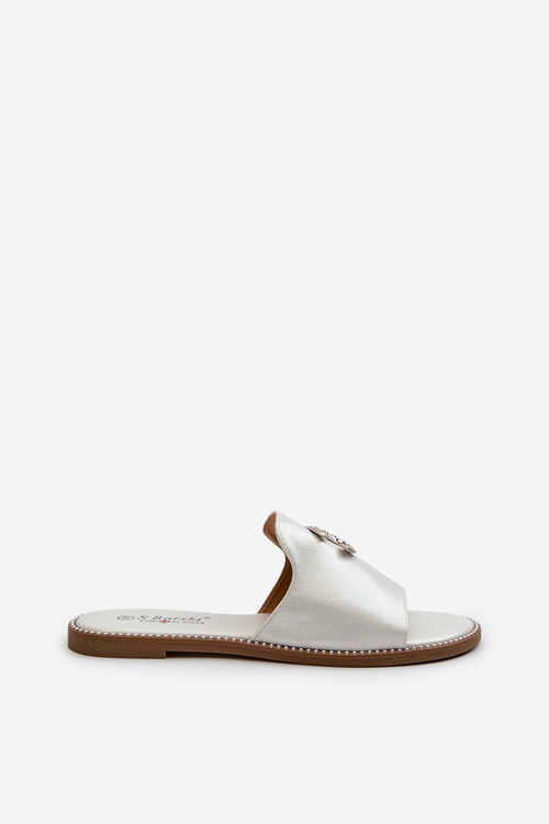 Klapki Damskie Eleganckie Błyszczące Z Ozdobą Srebrne S.Barski KV27-050