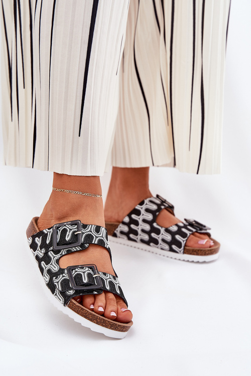 Women's Slippers With Buckles And Glitter Black S.Barski RB51-006