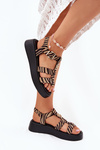 Ladies Platform Sandals With Gold Detail Zebra Beige-Black Fevire