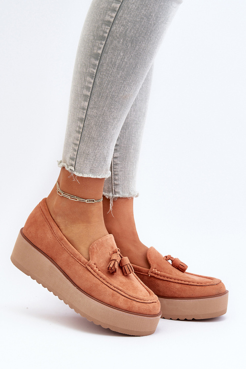 Women's Platform Moccasins with Fringes Orange Mialani