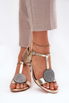 Leather Heeled Sandals With Decoration D&A JC51-842 Gold