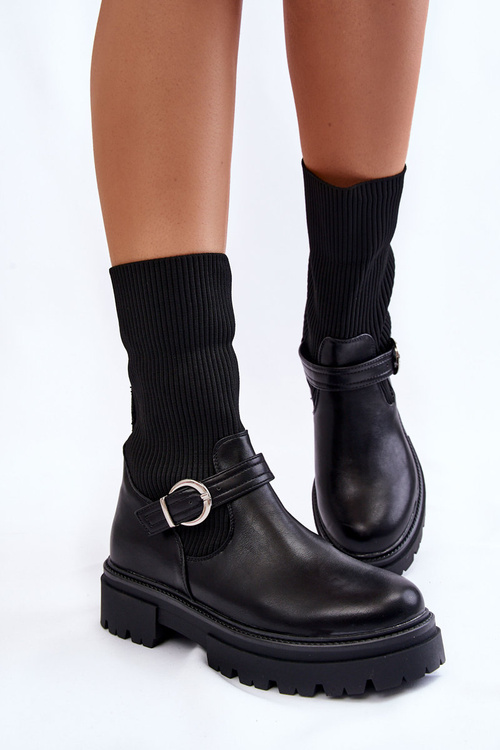 Women's Sock Boots With Belt Black Alaya