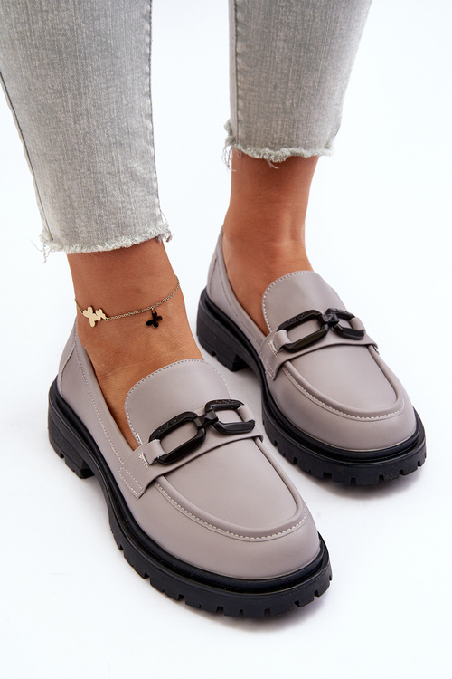 Women's Gray Genuine Leather Moccasins Imbleria