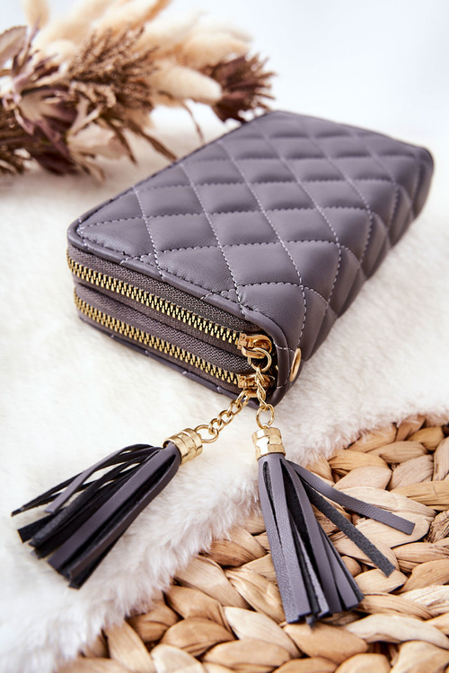 Duży Pikowany Portfel Na Suwaki Szary