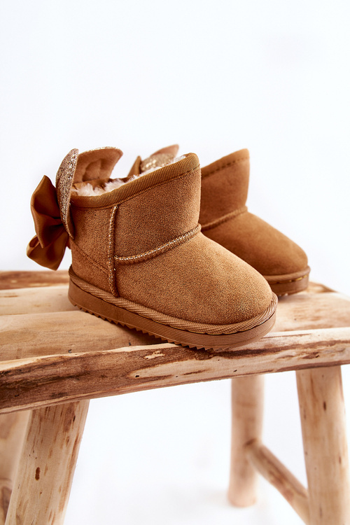Girls' Warm Snow Boots With Bows Camel Meriva