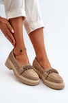 Women's Suede Moccasins with Decoration Beige Zazoo 3429/W