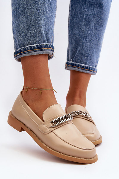 Women's Eco Leather Moccasins with Chain Beige Nohlies