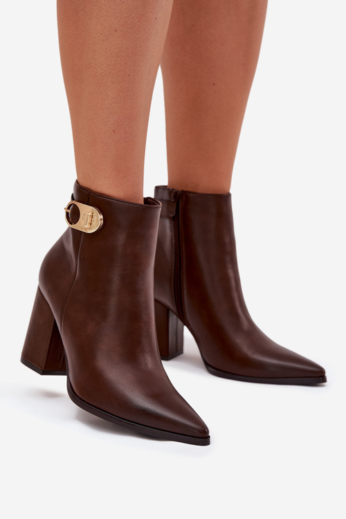 Women’s heeled boots with gold detail chocolate Tharina