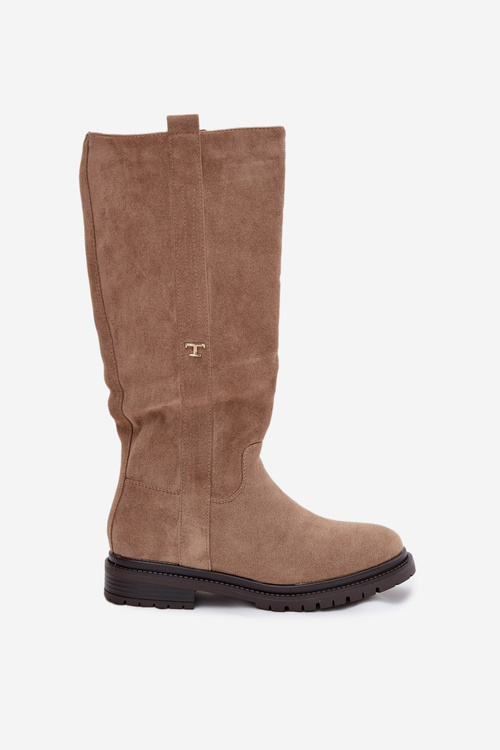 Women's insulated flat-heeled eco suede boots Dark beige Delyssa