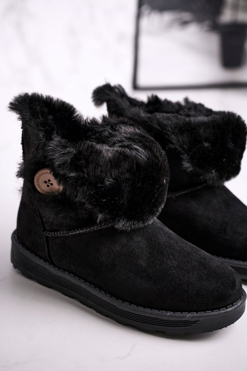 Women's Snow Boots Suede with Fur Black Button