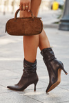 Women's ankle boots on heel with wrinkled shaft zipper chocolate Ulisse