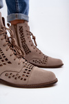 Zazoo 2627 Ażurowe Skórzane Botki Beżowe