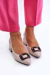Women's Court Shoes with Block Heel and Grey Decoration Sarala