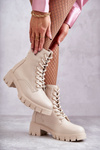 Leather boots with a zipper in beige Tonje