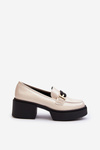 Women's Patent Leather Loafers on Chunky Heel Light Beige Ridulvi