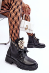 Leather Embellished Low Boots On A Flat Heel Black Binga