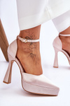Czółenka Modne Szeroka Szpilka Jasnoróżowe Madness