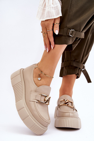 Fashionable leather shoes on the platform Beige Marsol