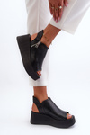 Zazoo 1792 Leather Cutout Wedge Sandals Black