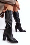 Lined Women's Over-the-Knee Boots with Block Heel Black Genzani