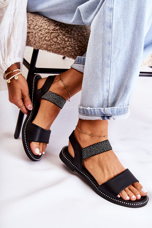 Sandały Damskie Klasyczne Płaski Obcas Czarne Catis