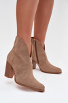 Women's Block Heel Boots Made of Eco Suede Beige Elvirae