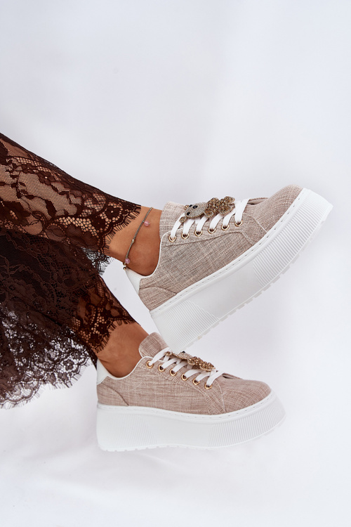 Platform Sneakers With Bear Print S.Barski BF51-014 Beige