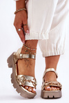 Women's Leather Sandals With Embellishment Gold Emori