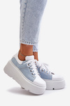 Jeansowe Sneakersy Masywna Platforma Skóra Naturalna Białe Lewski 3586
