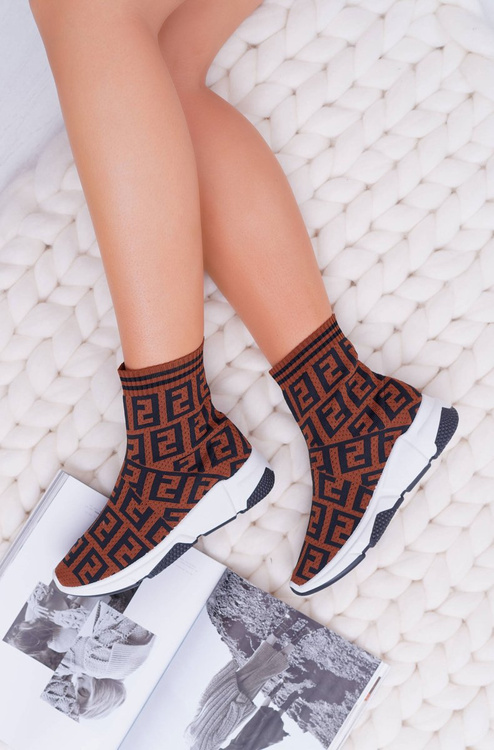 Women's Sports Shoes High Sock Brown Press