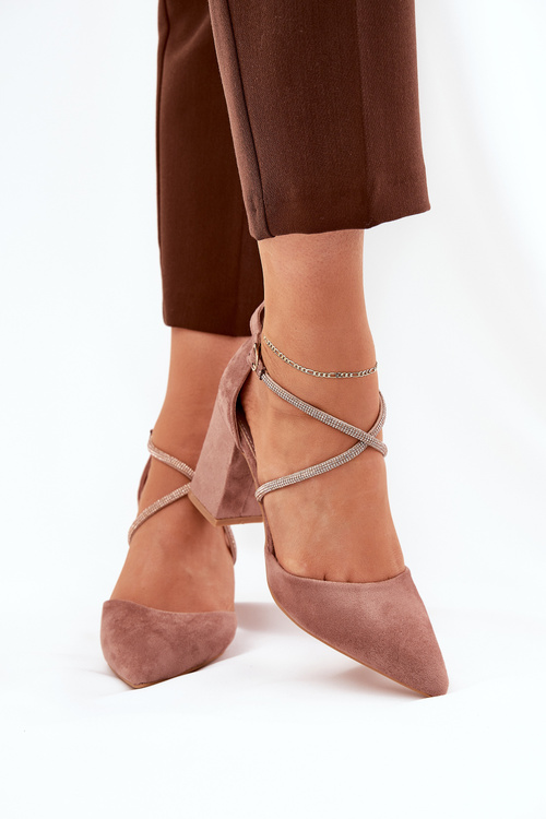 Pumps With Pointed Toes And Decorated Straps On A Heel Dark Beige Verithas