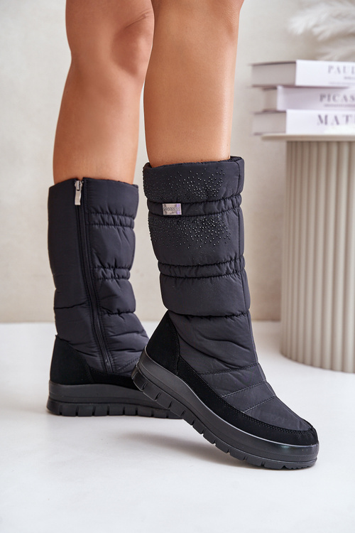 Ocieplane Futerkiem Ciepłe Śniegowce Damskie Czarne Progress PROGJ-24-147