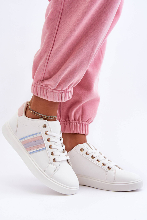 Buty Sportowe Damskie Skóra Biało-Różowe Rilee 2085