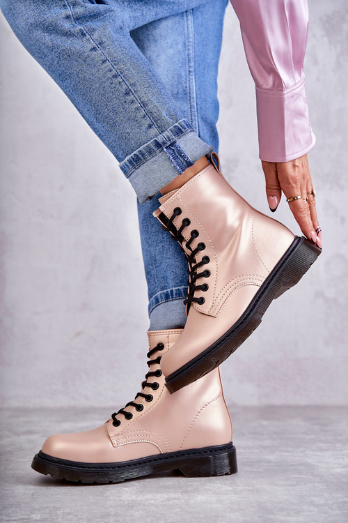 Botki Glany Damskie Wiązane Różowe Lavita