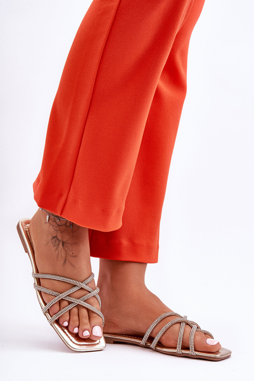 Women's Shoes with Stripes and Rhinestones Gold Leomi