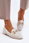 Women's Flat Heel Moccasins with Embellishment White Iluvana