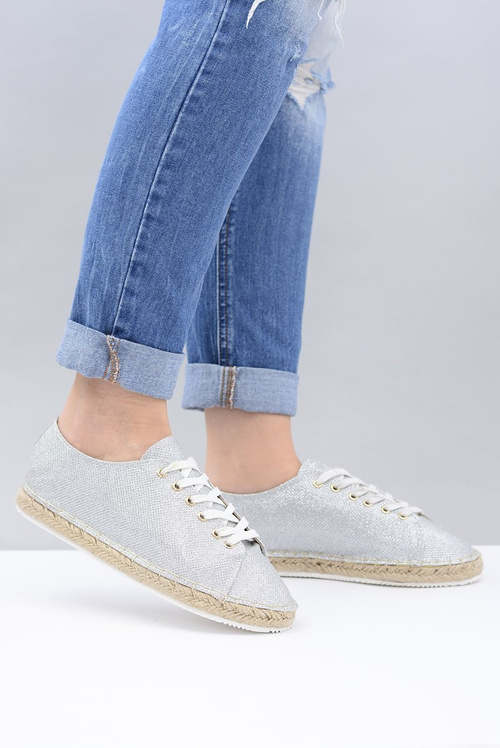 Lu Boo | Srebrne Brokatowe Lniane Espadryle Fairy