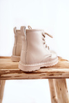 Children's Leather Boots With Zipper Beige Omua