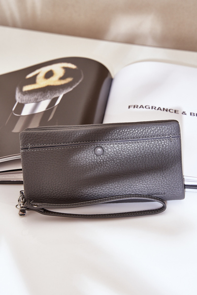 Eko Skórzany Portfel Damski Duży Z Tłoczeniem Szary Martiel