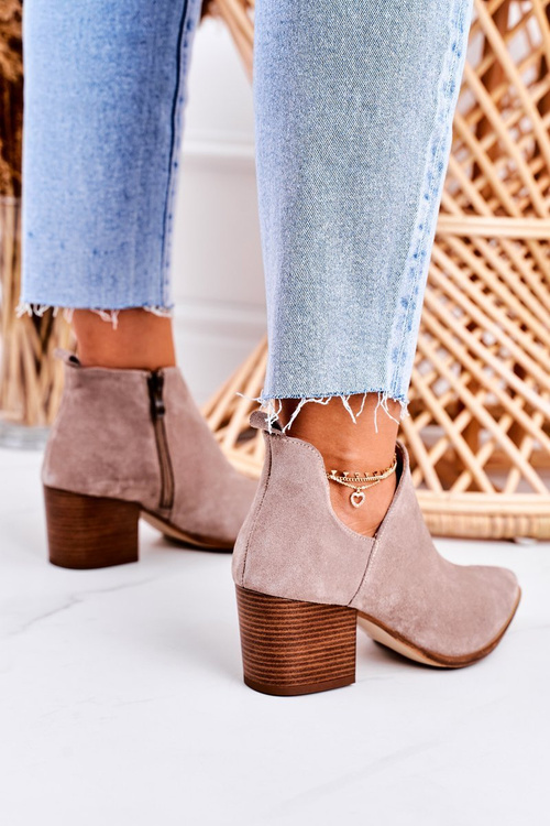 Women's Boots With A Cut On Block Heel Suede Cappuccino Lawrence
