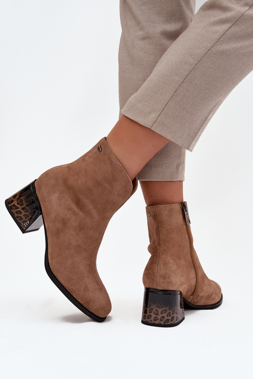 Women's Ankle Boots Made of Natural Suede with Heel Insulated Vinceza 66806 Camel