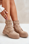 Warm Women's Ankle Boots With Decoration Beige Ciascia
