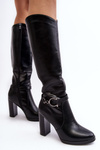 Women's Heeled Boots with Ornament Above the Knee Black Rahallis